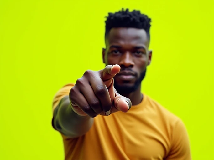 the image is a vibrant and colorful thumbnail, typically used for a youtube video. model with finger pointing at camera, dramatic pose, bright plain lime background