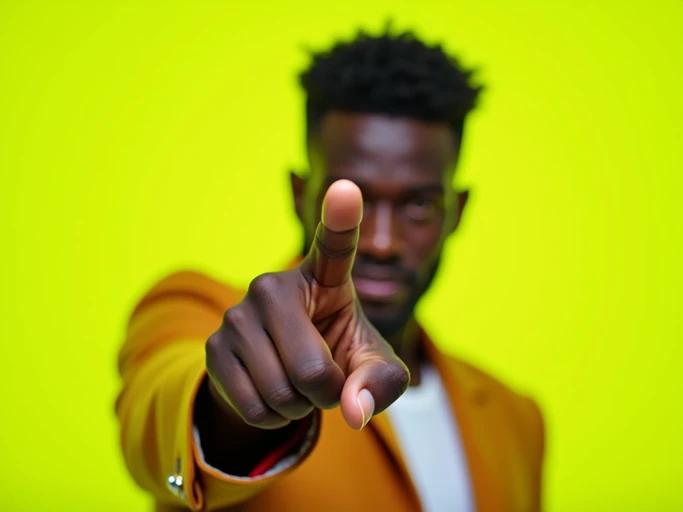 the image is a vibrant and colorful thumbnail, typically used for a youtube video. model with finger pointing at camera, dramatic pose, bright plain lime background
