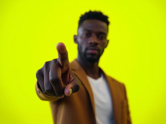 the image is a vibrant and colorful thumbnail, typically used for a youtube video. model with finger pointing at camera, dramatic pose, bright plain lime background