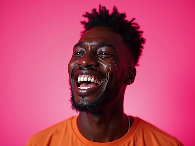 the image is a vibrant and colorful thumbnail, typically used for a youtube video. model with tears streaming down face, emotional crying, bright plain pink background