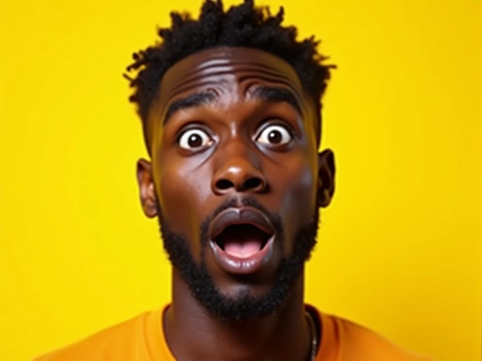 the image is a vibrant and colorful thumbnail, typically used for a youtube video. model with raised eyebrows and wide eyes, shocked expression, bright plain yellow background