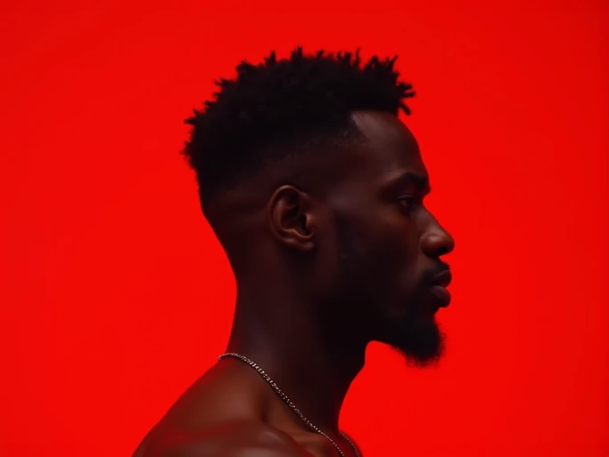 the image is a vibrant and colorful thumbnail, typically used for a youtube video. looking away, looking aside, gazing off model, bright plain red background