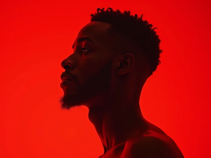 the image is a vibrant and colorful thumbnail, typically used for a youtube video. looking away, looking aside, gazing off model, bright plain red background