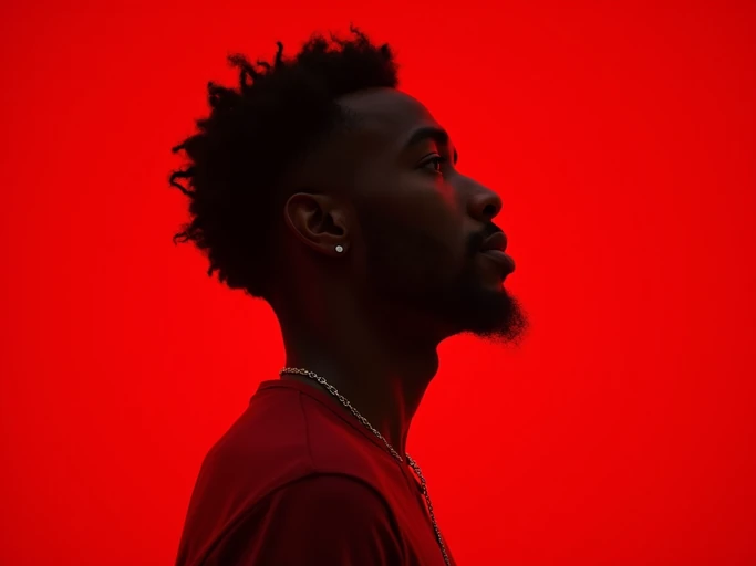 the image is a vibrant and colorful thumbnail, typically used for a youtube video. looking away, looking aside, gazing off model, bright plain red background