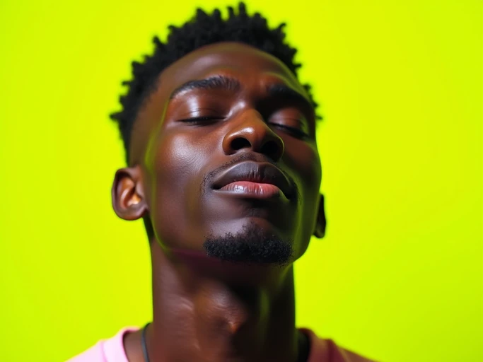 the image is a vibrant and colorful thumbnail, typically used for a youtube video. closed eyes, eyes closed model, bright plain lime background