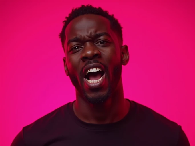 the image is a vibrant and colorful thumbnail, typically used for a youtube video. exaggerated feels disgusted repulsed revolted nauseated sickened appalled horrified model, bright plain magenta background