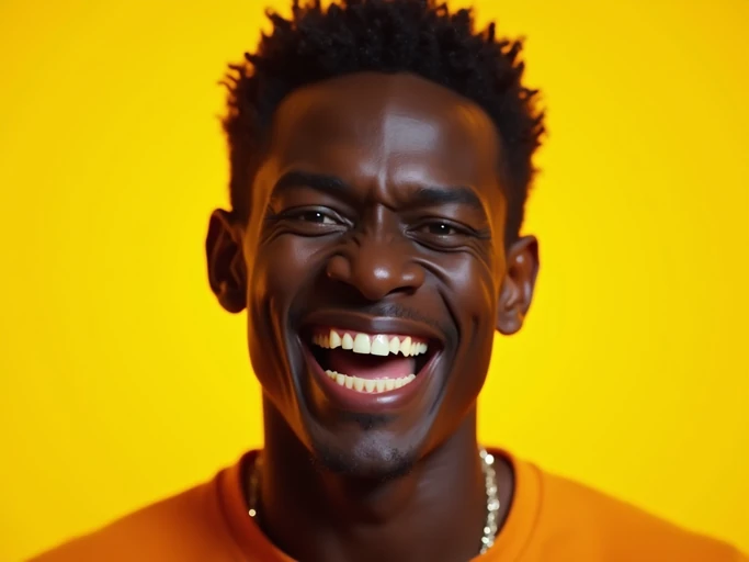 the image is a vibrant and colorful thumbnail, typically used for a youtube video. model with evil grin and mischievous look, bright plain gold background