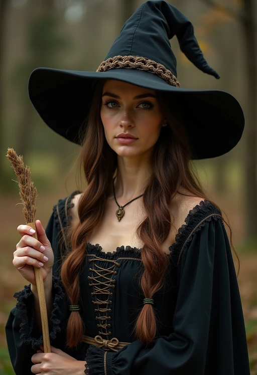 model as a Witch with a Alewife witch hat in the 14th century doing withcraft