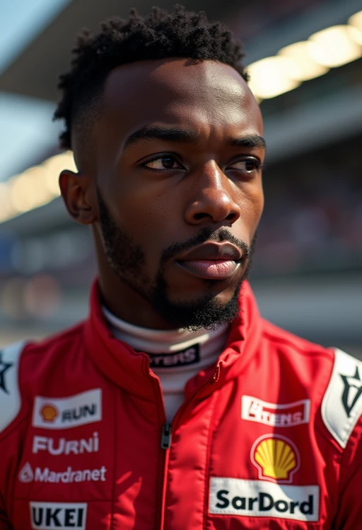 Ultra realistic photograph of model as Formula 1 race driver