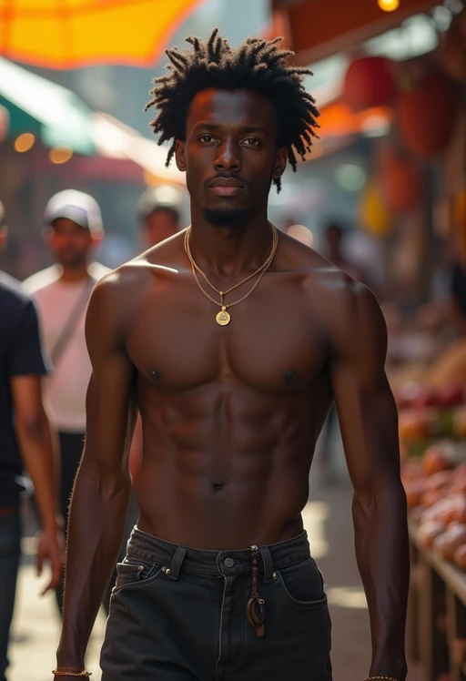 a charismatic if(gender=m){masculine} if(gender=f){feminine} model exploring a street market