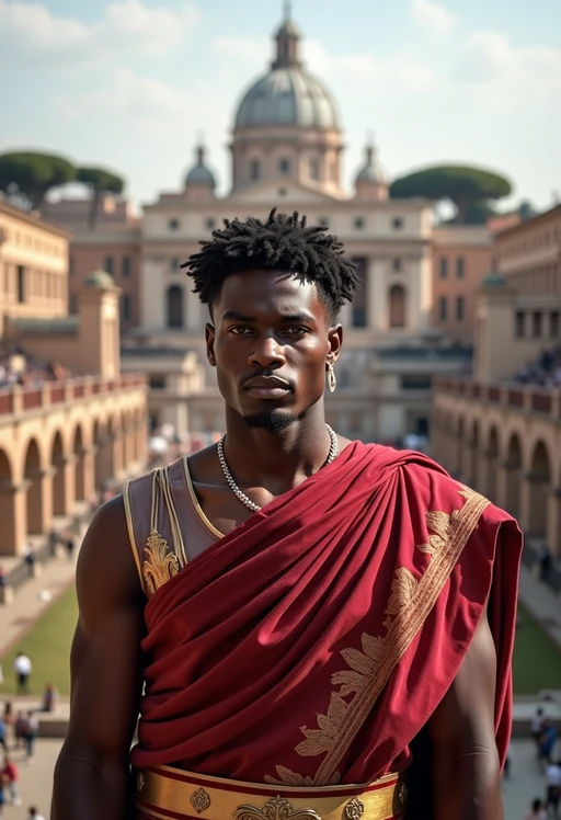 if(gender=f){stunning and historical} if(gender=m){grand and historical} model in Rome wearing a traditional Roman stola/toga, Colosseum in the background