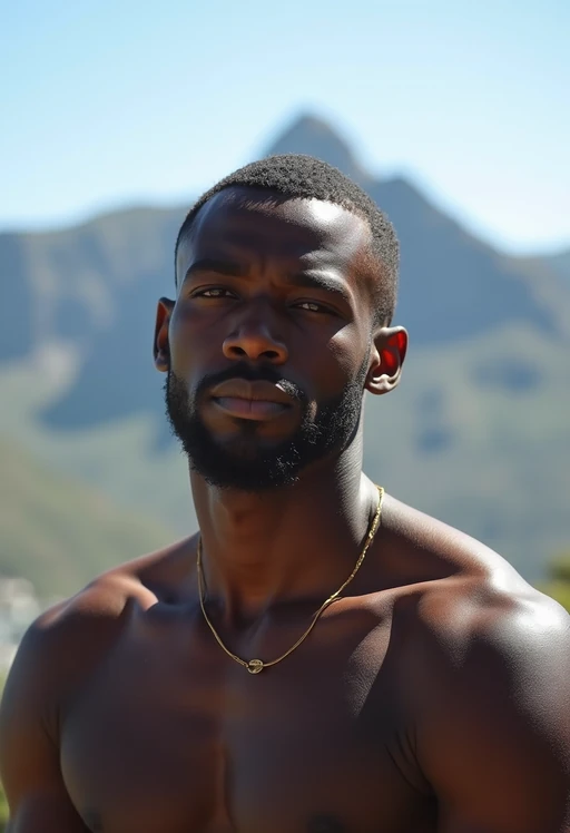model in Cape Town with the Table Mountain in the background