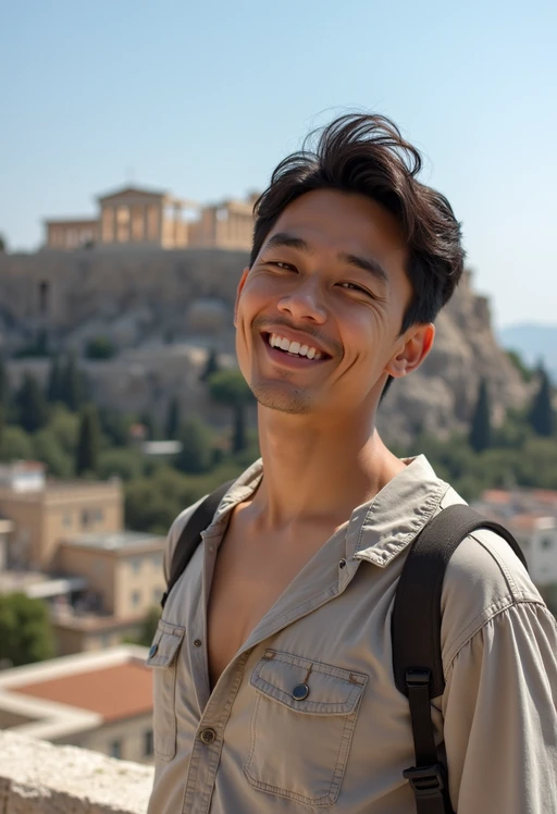 model in Athens with the Acropolis in the background
