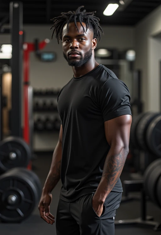 if(gender=m){masculine} if(gender=f){feminine} model in the gym wearing if(gender=m){t-shirt and gym shorts} if(gender=f){sports bra and leggings}