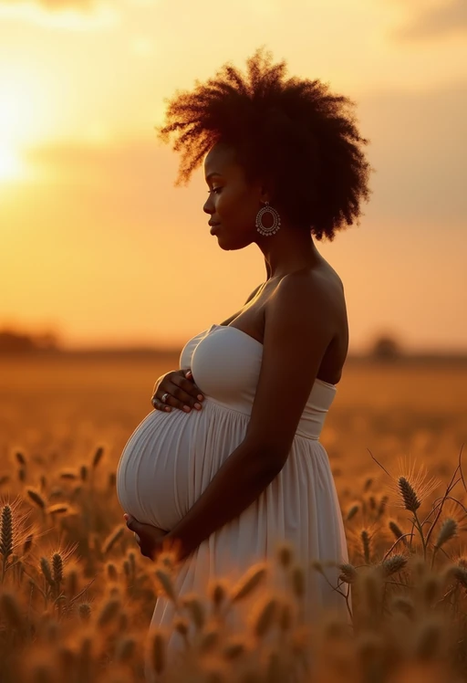healthy pregnant model in maternity photographs, beautiful pregnant model, maternity photography in field of wheat. golden hour
