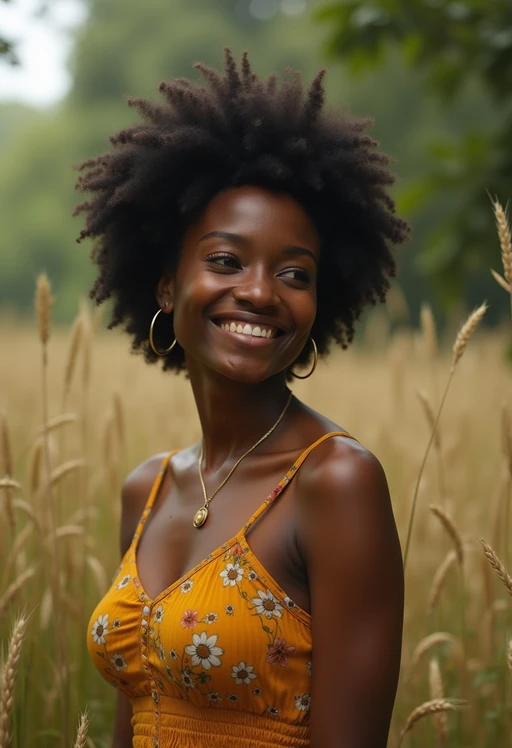model outside in nature in forest or jungle or a field of wheat enjoying the natural world