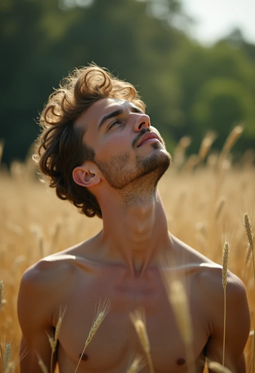 model outside in nature in forest or jungle or a field of wheat enjoying the natural world