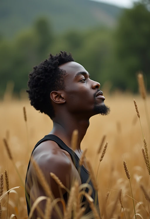 model outside in nature in forest or jungle or a field of wheat enjoying the natural world