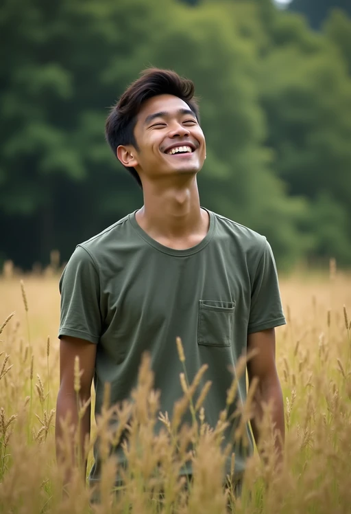 model outside in nature in forest or jungle or a field of wheat enjoying the natural world