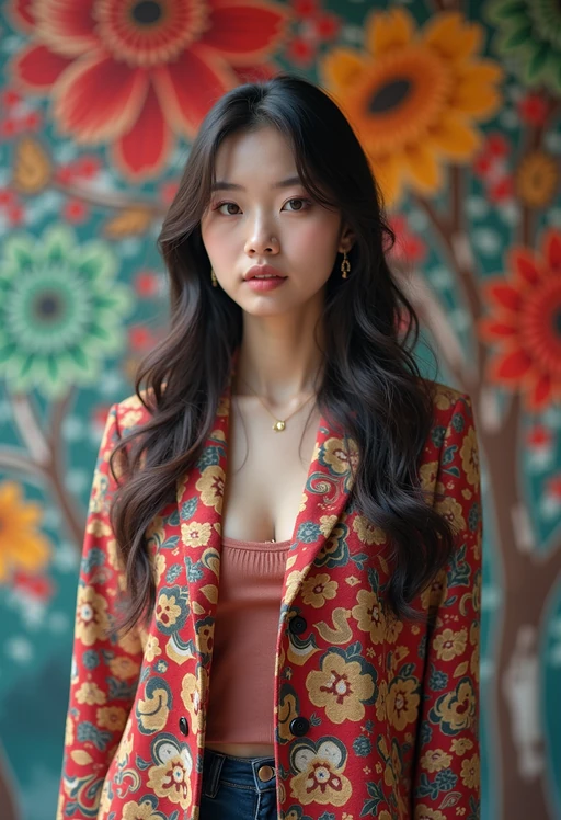 a fashionable if(gender=m){masculine} if(gender=f){feminine} model posing in front of street art