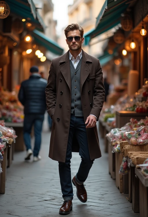 a stylish if(gender=m){masculine} if(gender=f){feminine} model exploring a street market