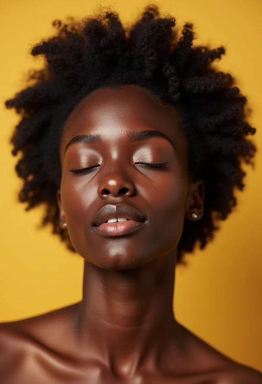 headshot of closed eyes, eyes closed model, plain background