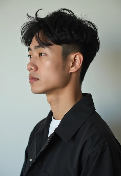 headshot of looking away, looking aside, gazing off model, plain background