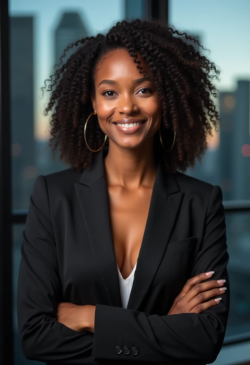 8k professional headshot of model, crisp details, studio backdrop, executive attire, confident posture, neutral expression, high-definition, corporate setting, sharp focus, ambient lighting, business professional, cityscape view