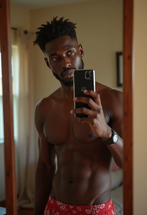 beautiful model taking a selfie in bedroom mirror