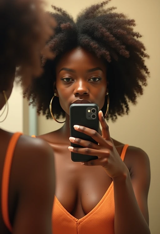 beautiful model taking a selfie in bathroom mirror