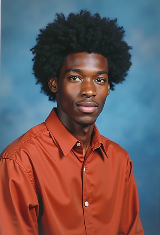 (school portrait) photo headshot of a young 18 y o model in 1990s style, nineties style, 90s, 1990s fashion, 1990s hair, school, model is sitting and posing for a (yearbook) picture, blue yearbook background, official school yearbook photo, model sitting (looking straight into camera), (school shoot), (inside), blue yearbook background