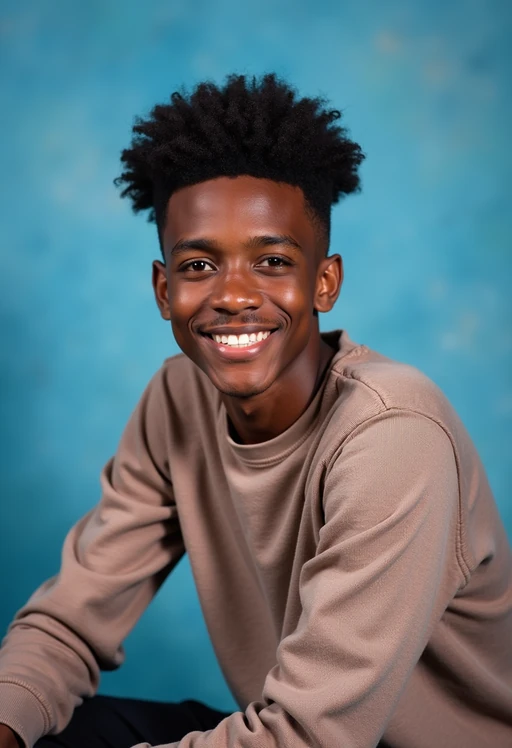 (school portrait) photo headshot of a young 18 y o model in 1990s style, nineties style, 90s, 1990s fashion, 1990s hair, school, model is sitting and posing for a (yearbook) picture, blue yearbook background, official school yearbook photo, model sitting (looking straight into camera), (school shoot), (inside), blue yearbook background