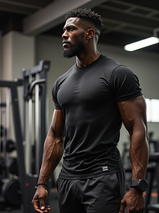 if(gender=m){masculine} if(gender=f){feminine} model in the gym wearing if(gender=m){t-shirt and gym shorts} if(gender=f){sports bra and leggings}