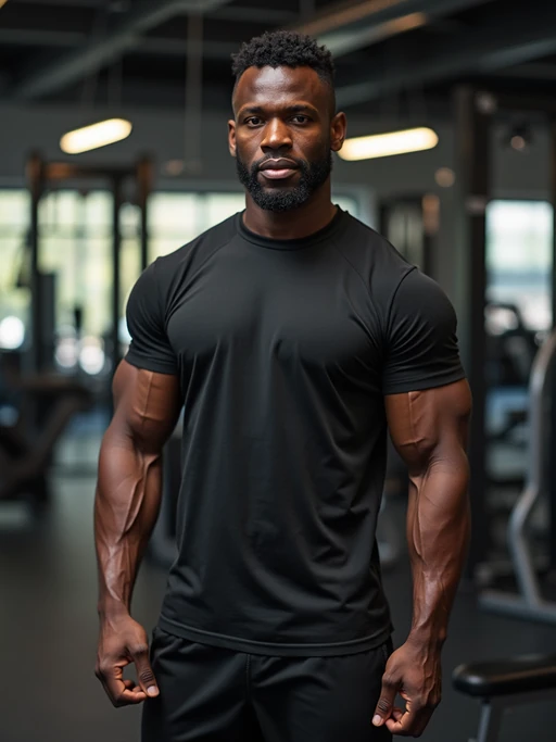 if(gender=m){masculine} if(gender=f){feminine} model in the gym wearing if(gender=m){t-shirt and gym shorts} if(gender=f){sports bra and leggings}
