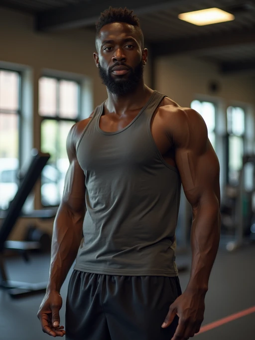 if(gender=m){masculine} if(gender=f){feminine} model in the gym wearing if(gender=m){t-shirt and gym shorts} if(gender=f){sports bra and leggings}