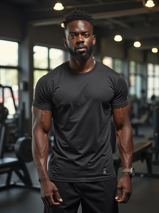 if(gender=m){masculine} if(gender=f){feminine} model in the gym wearing if(gender=m){t-shirt and gym shorts} if(gender=f){sports bra and leggings}