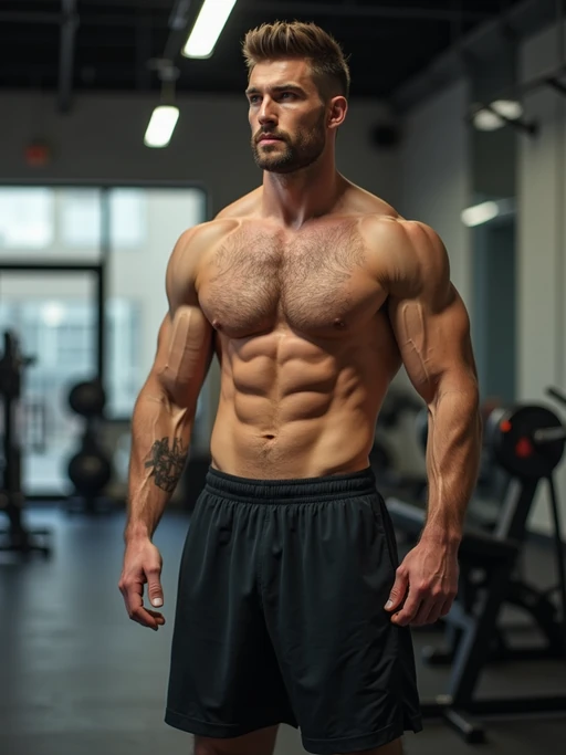 if(gender=m){masculine} if(gender=f){feminine} model in the gym wearing if(gender=m){t-shirt and gym shorts} if(gender=f){sports bra and leggings}