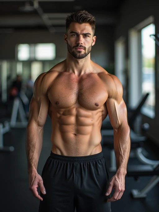 if(gender=m){masculine} if(gender=f){feminine} model in the gym wearing if(gender=m){t-shirt and gym shorts} if(gender=f){sports bra and leggings}