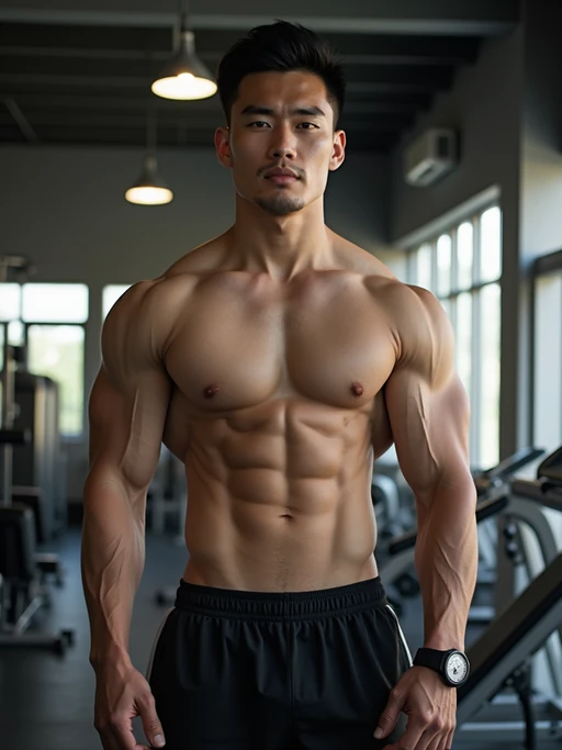 if(gender=m){masculine} if(gender=f){feminine} model in the gym wearing if(gender=m){t-shirt and gym shorts} if(gender=f){sports bra and leggings}