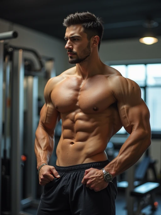 if(gender=m){masculine} if(gender=f){feminine} model in the gym wearing if(gender=m){t-shirt and gym shorts} if(gender=f){sports bra and leggings}