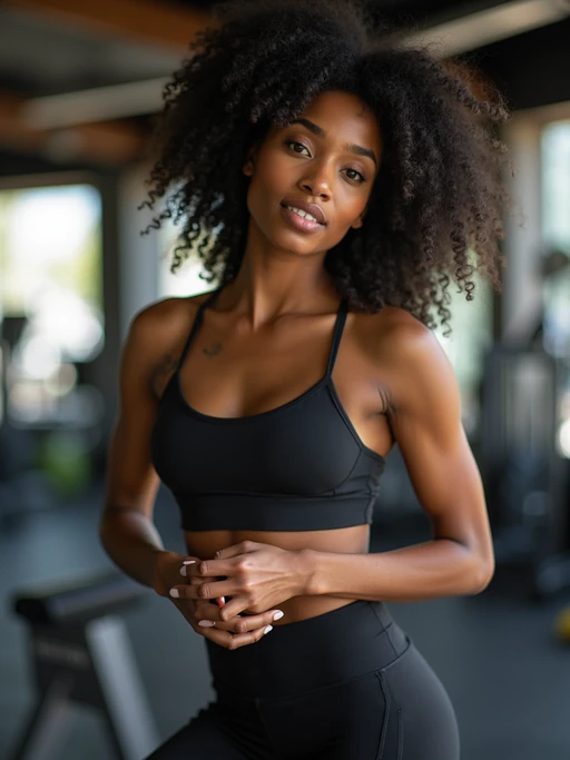 if(gender=m){masculine} if(gender=f){feminine} model in the gym wearing if(gender=m){t-shirt and gym shorts} if(gender=f){sports bra and leggings}