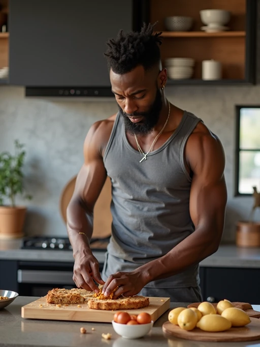if(gender=m){masculine} if(gender=f){feminine} model cooking or baking in a modern kitchen