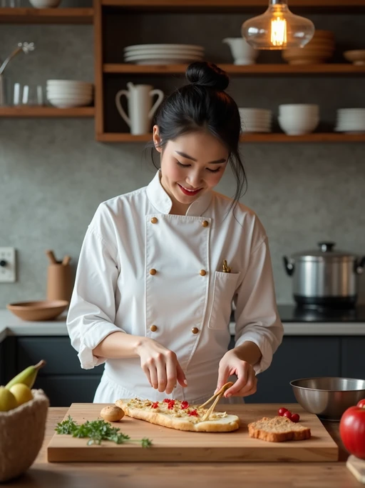 if(gender=m){masculine} if(gender=f){feminine} model cooking or baking in a modern kitchen