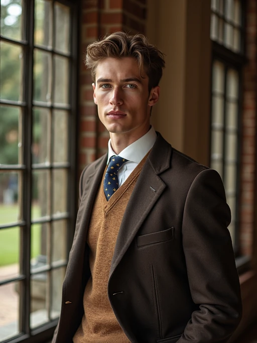 a model in preppy style, old money aesthetic, posh style, elite school stlye, luxurious style, gossip girl neo-prep style, ralph lauren style, country club style, ivy league style 
