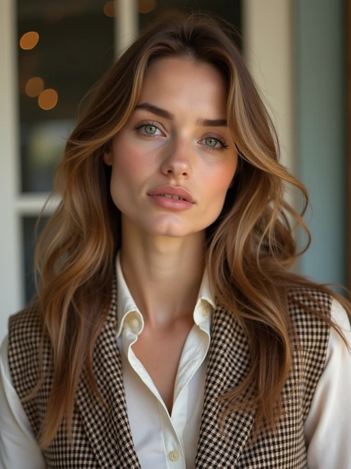 a model in preppy style, old money aesthetic, posh style, elite school stlye, luxurious style, gossip girl neo-prep style, ralph lauren style, country club style, ivy league style 