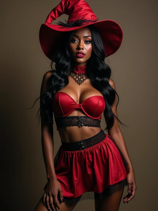 model wearing (naughty halloween) (sexy halloween costume) spooky outfit posing for photo