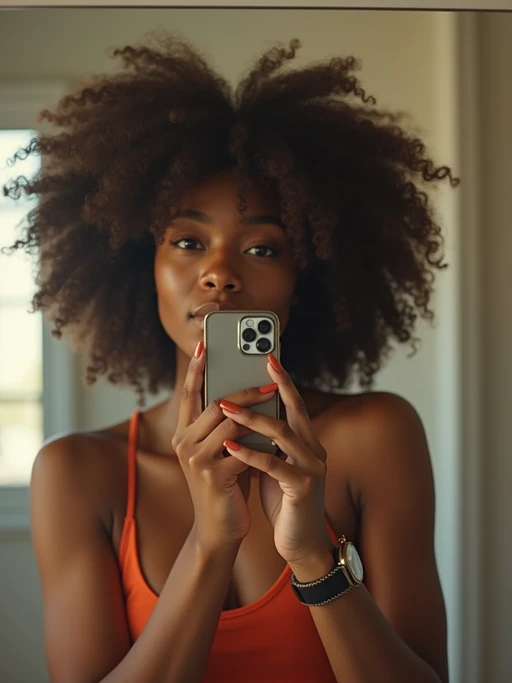 beautiful model taking a selfie in bathroom mirror
