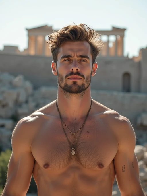model in Athens with the Acropolis in the background