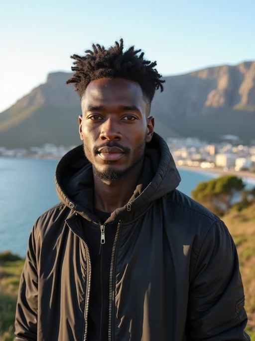 model in Cape Town with the Table Mountain in the background