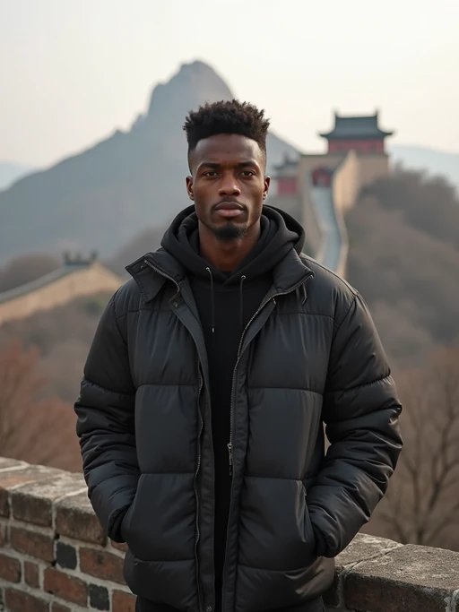 model in Beijing with the Great Wall in the background